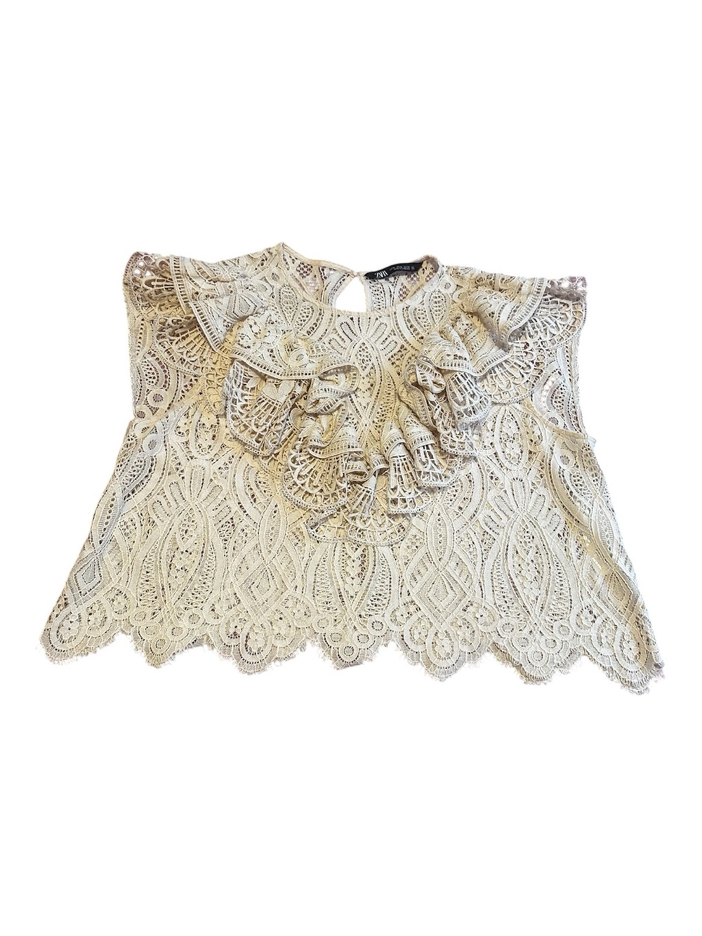 Zara Cream Lace Ruffle Womens Top Size XL